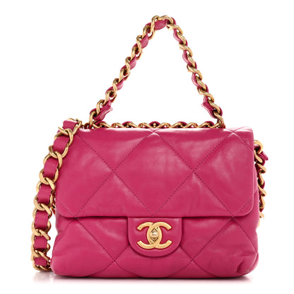 Chanel Lambskin Quilted Small Chain Top Handle Flap Fuchsia 1 of 13