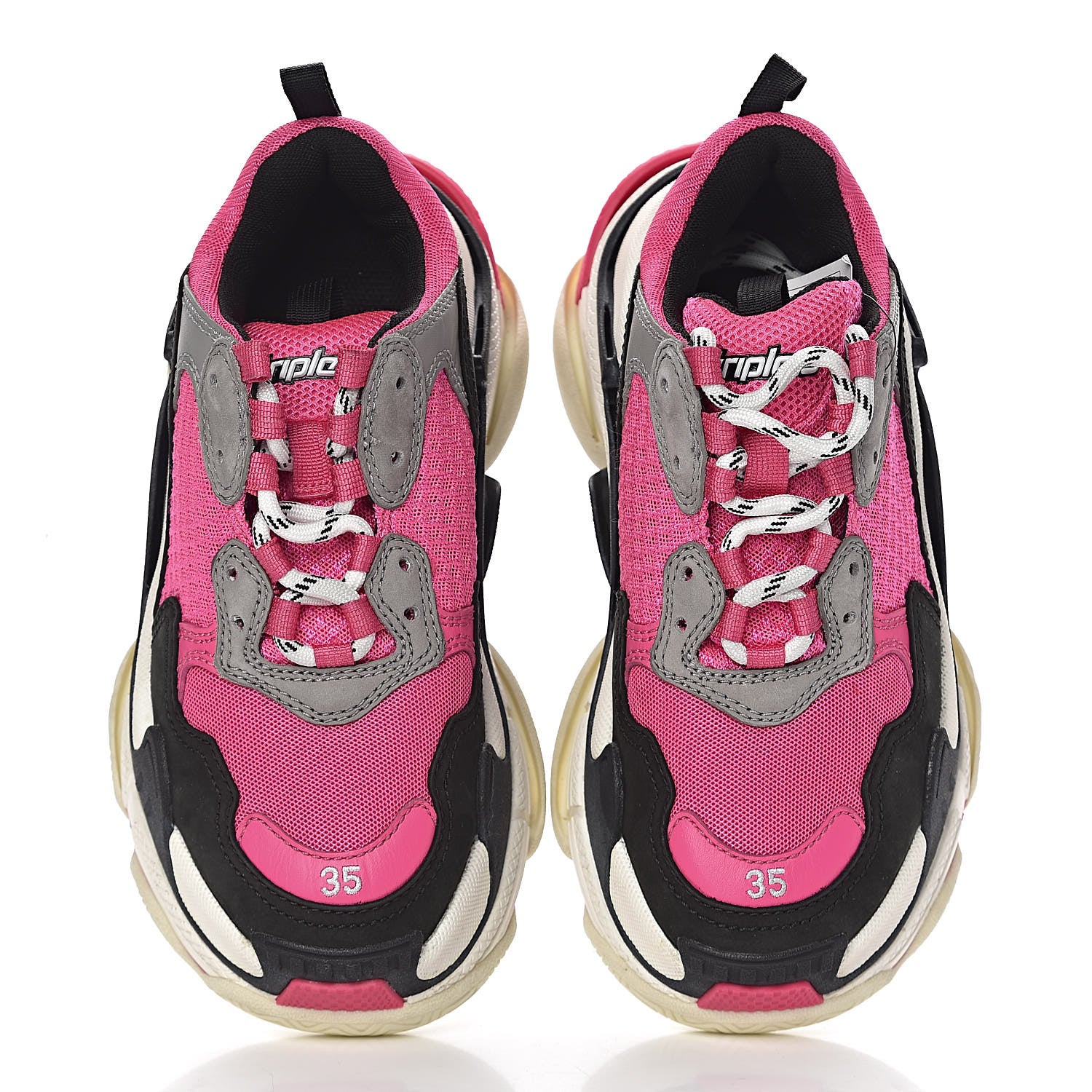 Balenciaga Fabric Mesh Womens Triple S Sneakers 35 Fluo Pink Grey White 10 of 11