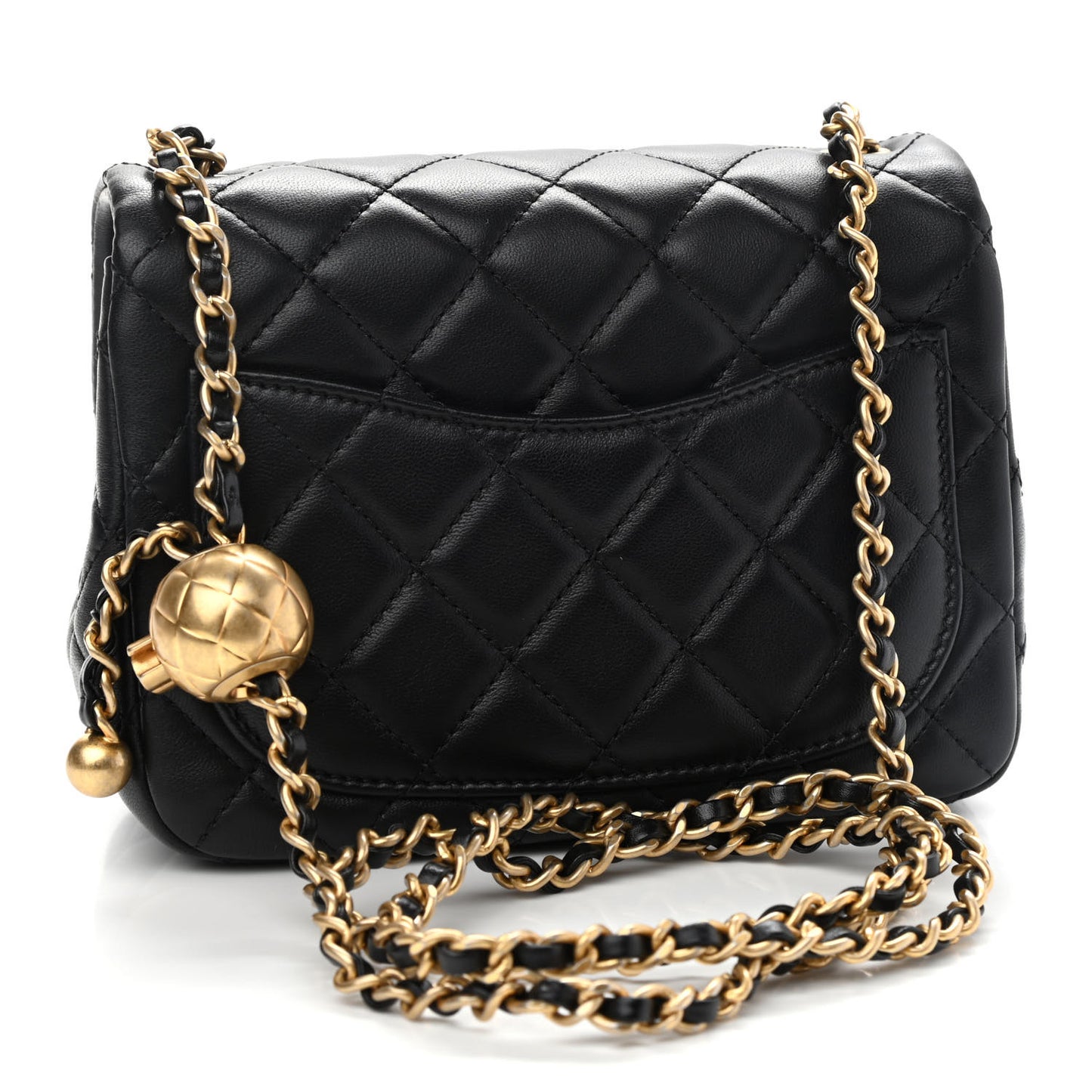Lambskin Quilted Mini Pearl Crush Flap Black