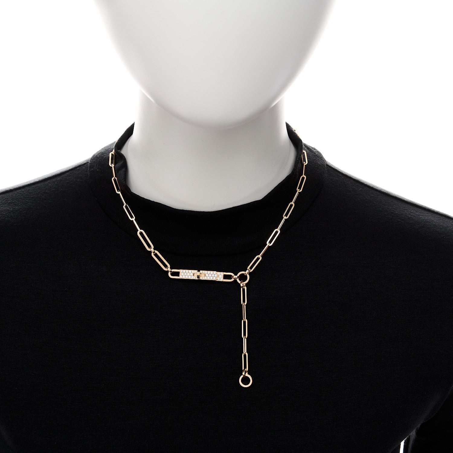 Hermes 18K Rose Gold Diamond Pave PM Kelly Chaine Lariat Necklace ST 2 of 5