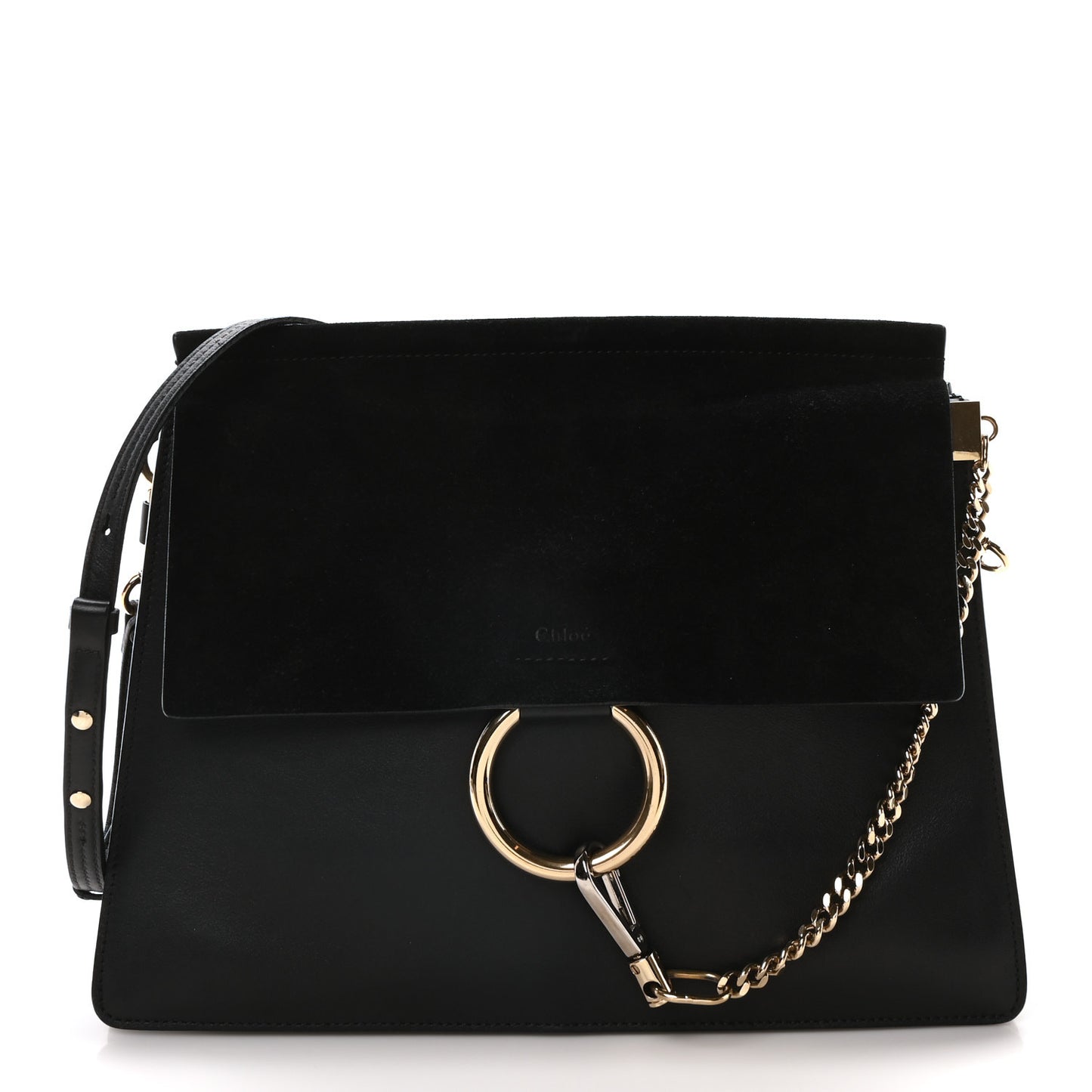 Suede Calfskin Medium Faye Shoulder Bag Black
