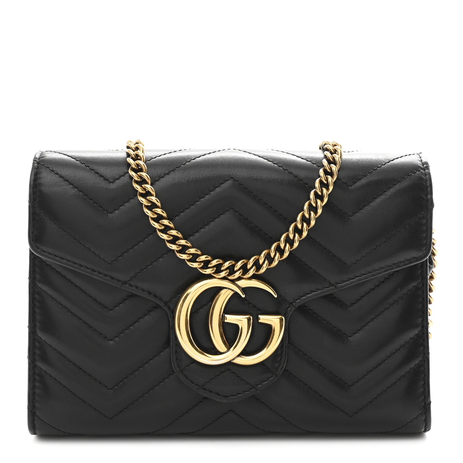Gucci Calfskin Matelasse GG Marmont Chain Wallet Black 1 of 10