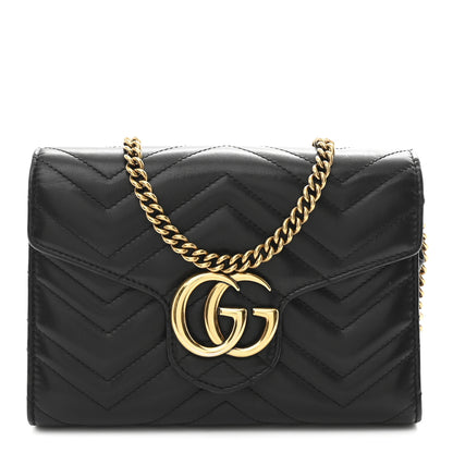 Gucci Calfskin Matelasse GG Marmont Chain Wallet Black 1 of 10