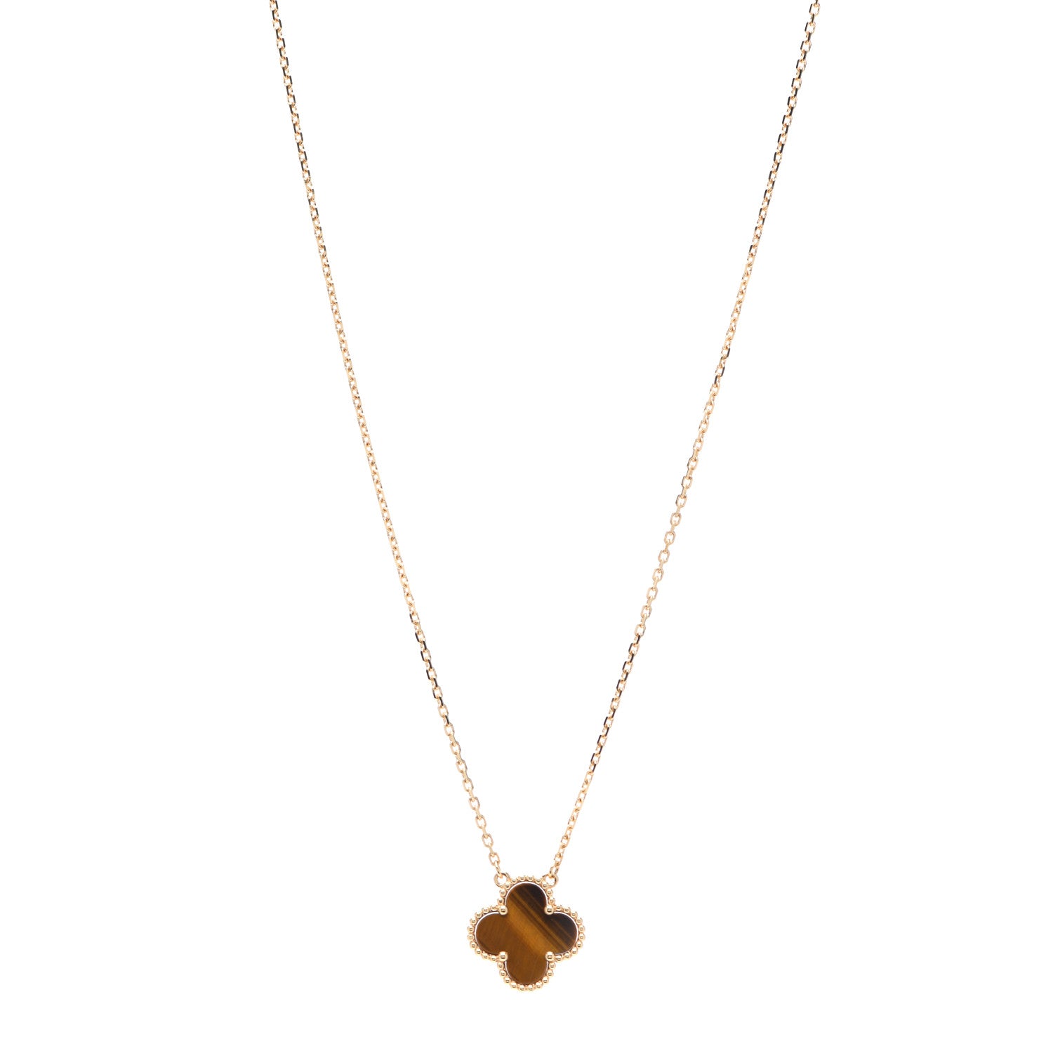 Van Cleef & Arpels 18K Yellow Gold Tiger Eye Vintage Alhambra Pendant Necklace 1 of 7