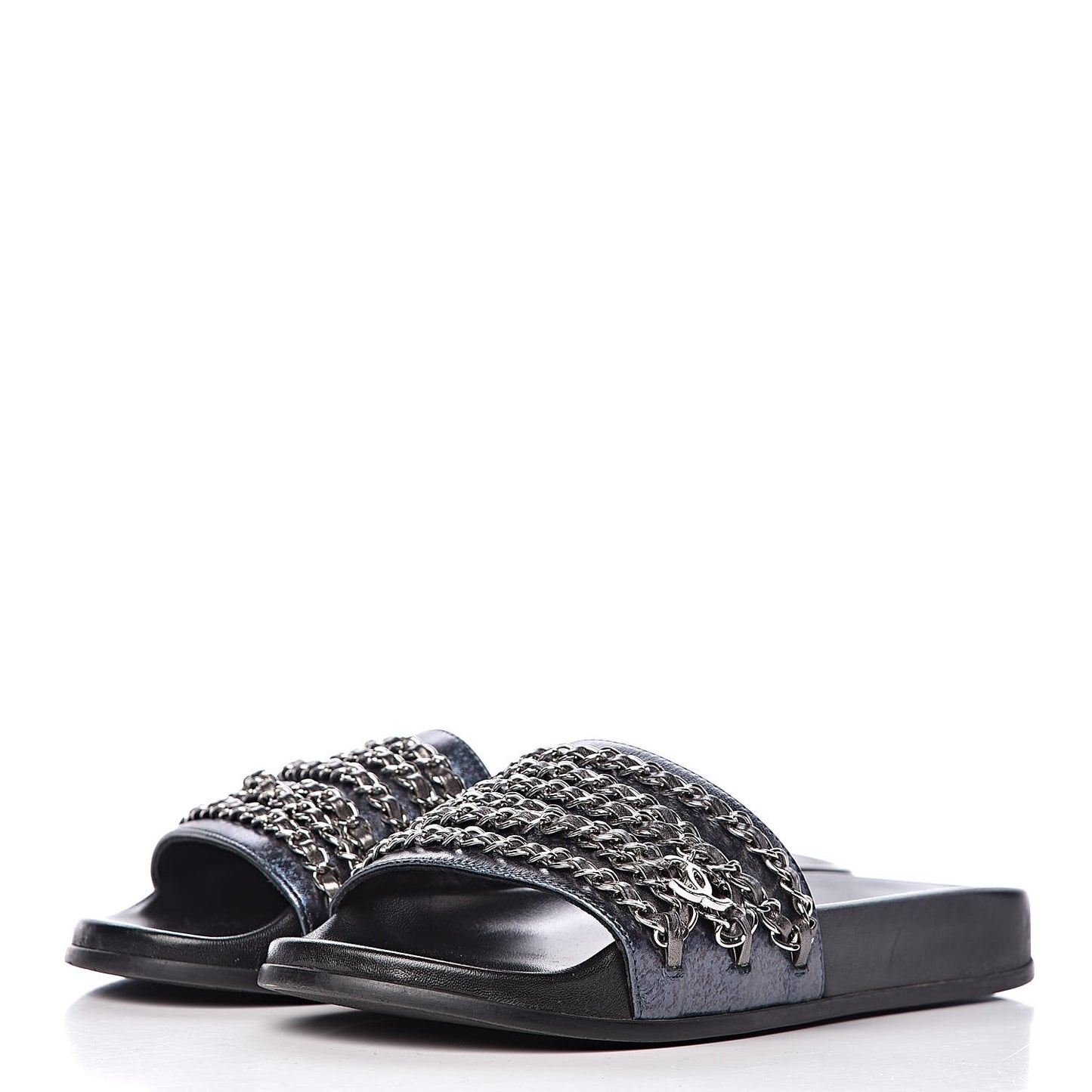 Fantasy Lambskin Chain Flat Sandals 37 Blue