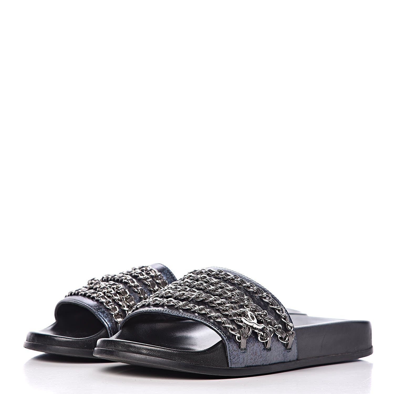 Chanel Fantasy Lambskin Chain Flat Sandals 37 Blue 3 of 8