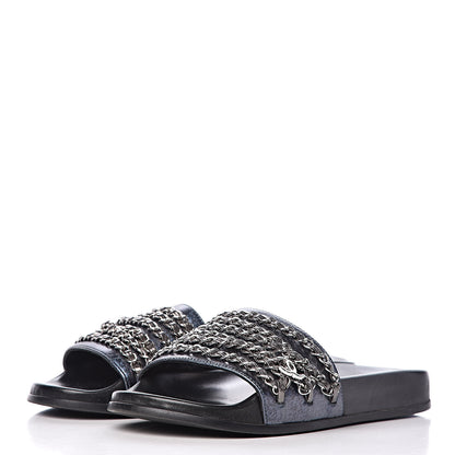 Chanel Fantasy Lambskin Chain Flat Sandals 37 Blue 3 of 8
