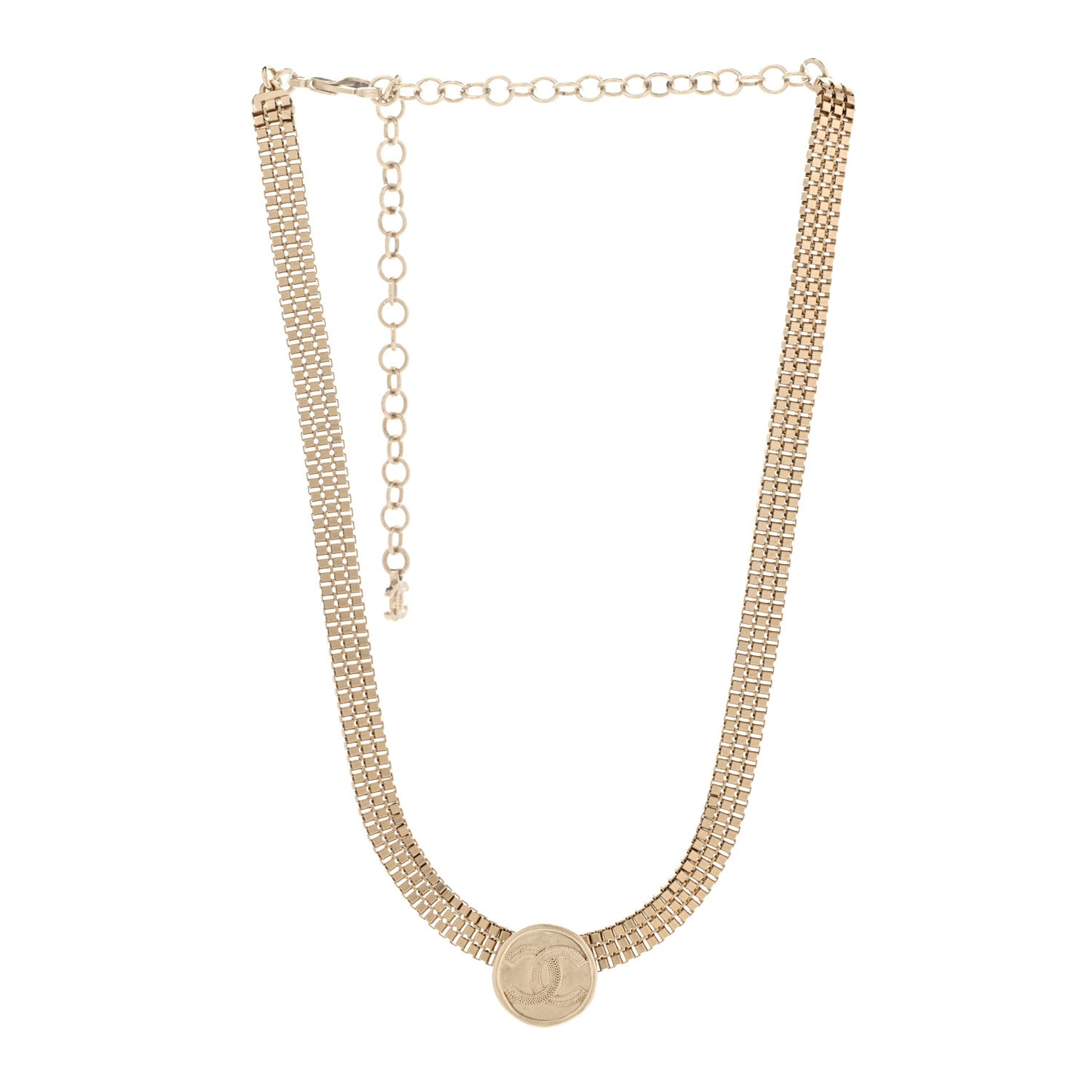 Metal Chain Link CC Medallion Choker Necklace Gold
