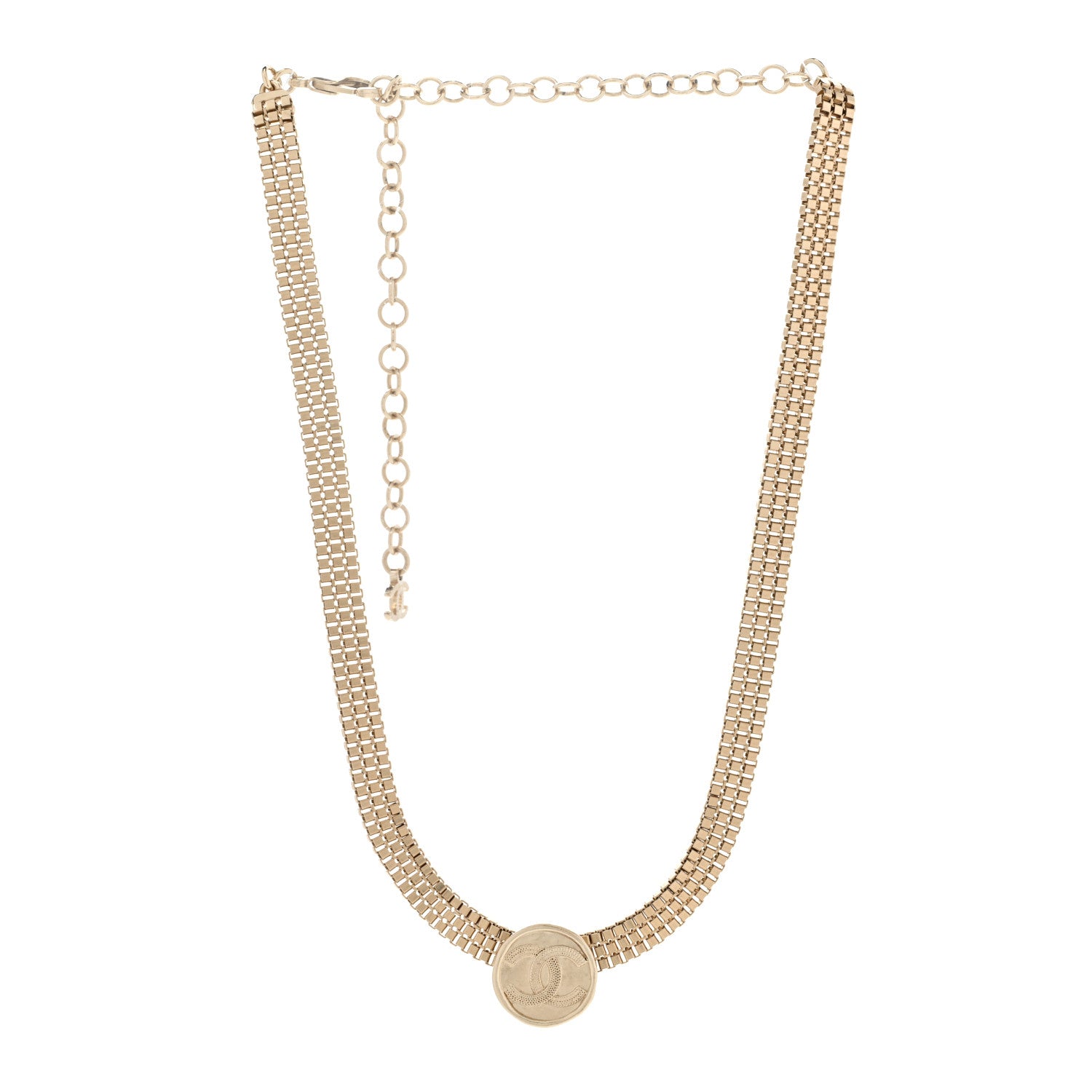 Chanel Metal Chain Link CC Medallion Choker Necklace Gold 3 of 7