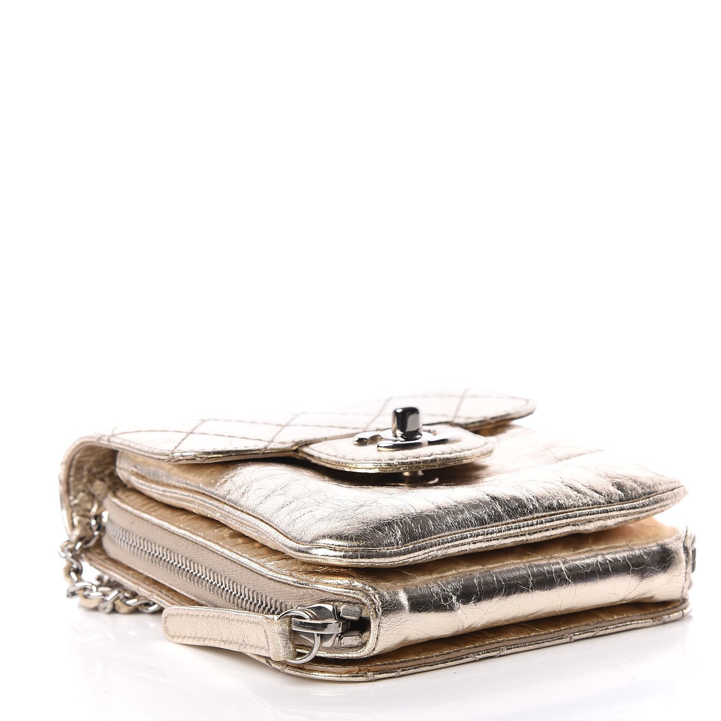 Crackled Aged Calfskin Mini Crossbody Flap Gold