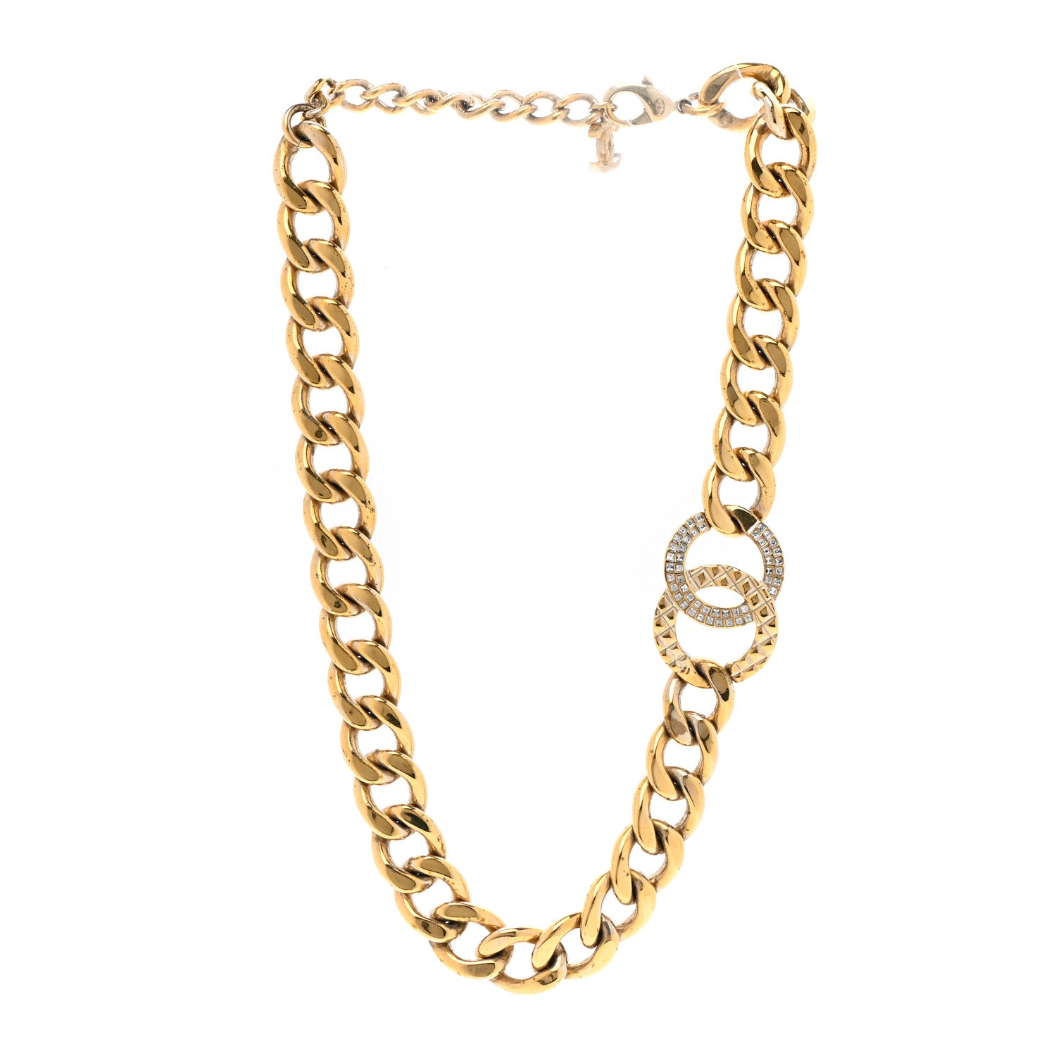 Chanel Baguette Crystal Quilted CC Chain Choker Necklace Gold 3 of 9