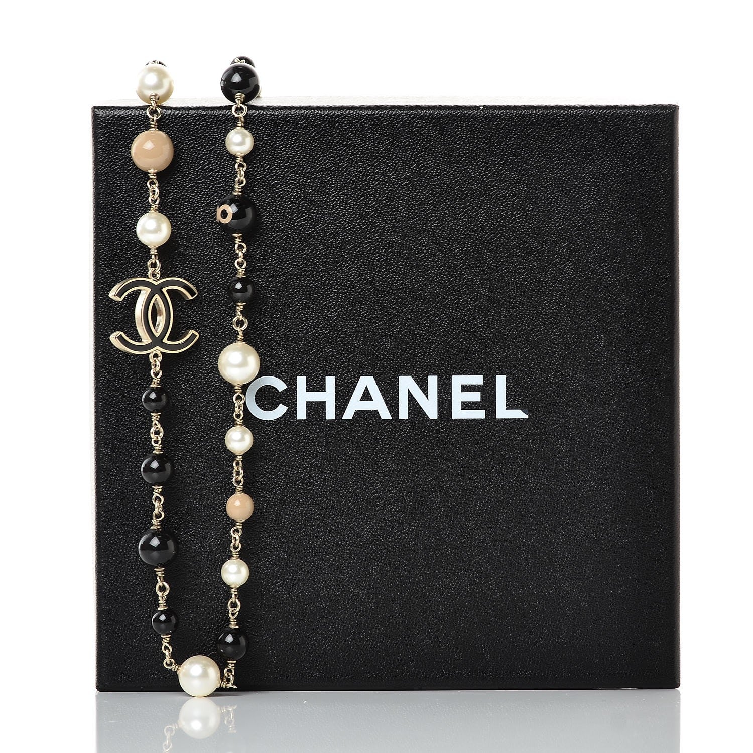 Chanel Pearl Beaded Enamel CC Coco Long Necklace Blanc Nacre Black Beige Gold 6 of 6
