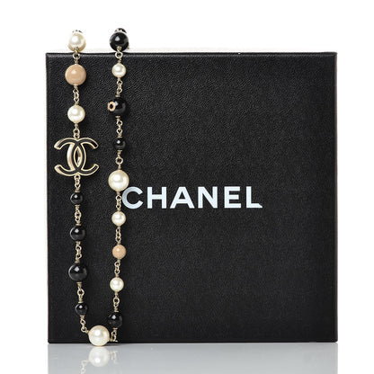 Chanel Pearl Beaded Enamel CC Coco Long Necklace Blanc Nacre Black Beige Gold 6 of 6