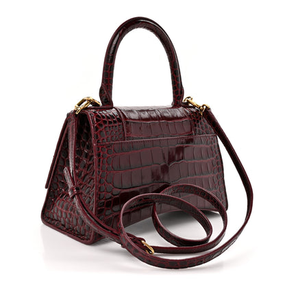 Balenciaga Shiny Calfskin Crocodile Embossed Small Hourglass Top Handle Bag Dark Red 3 of 16