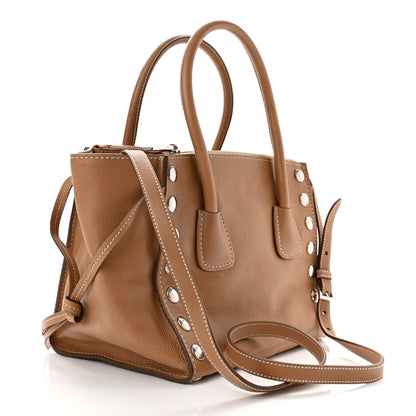 Prada Glace Calf Studded Twin Pocket Tote Caramel 3 of 11