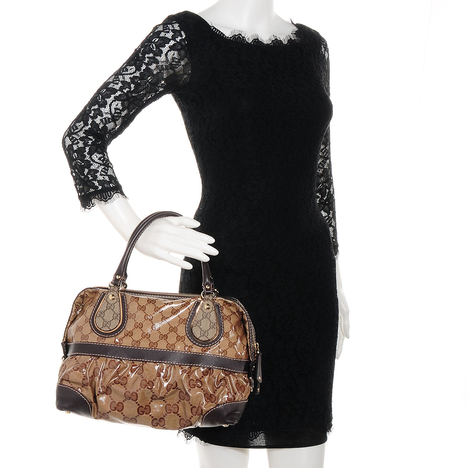 Gucci Crystal Monogram Mix Medium Boston Brown 2 of 9
