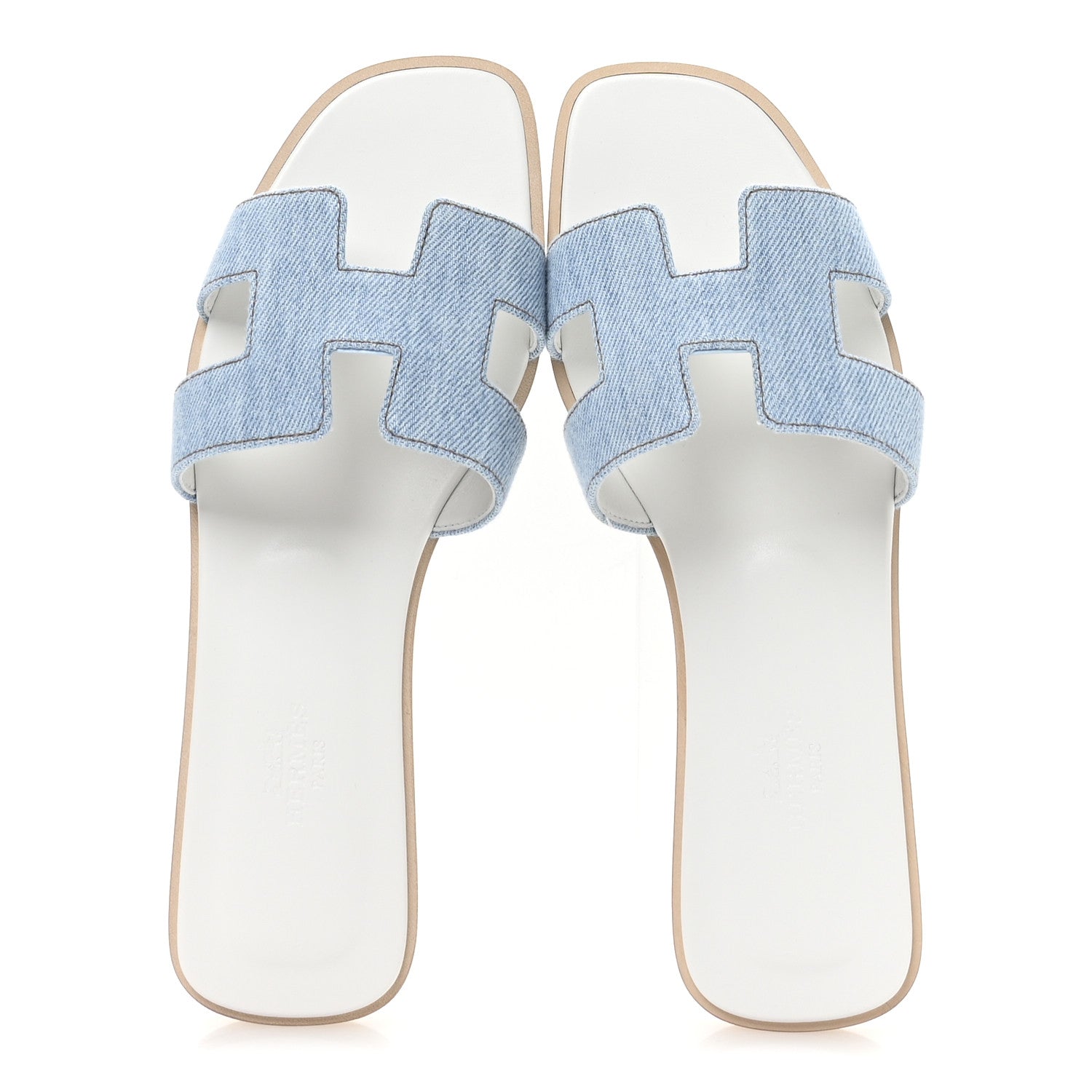 Hermes Denim Canvas Oran Sandals 37.5 Bleu Clair 2 of 9