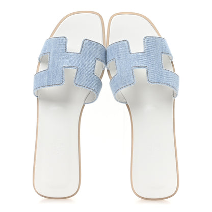 Hermes Denim Canvas Oran Sandals 37.5 Bleu Clair 2 of 9