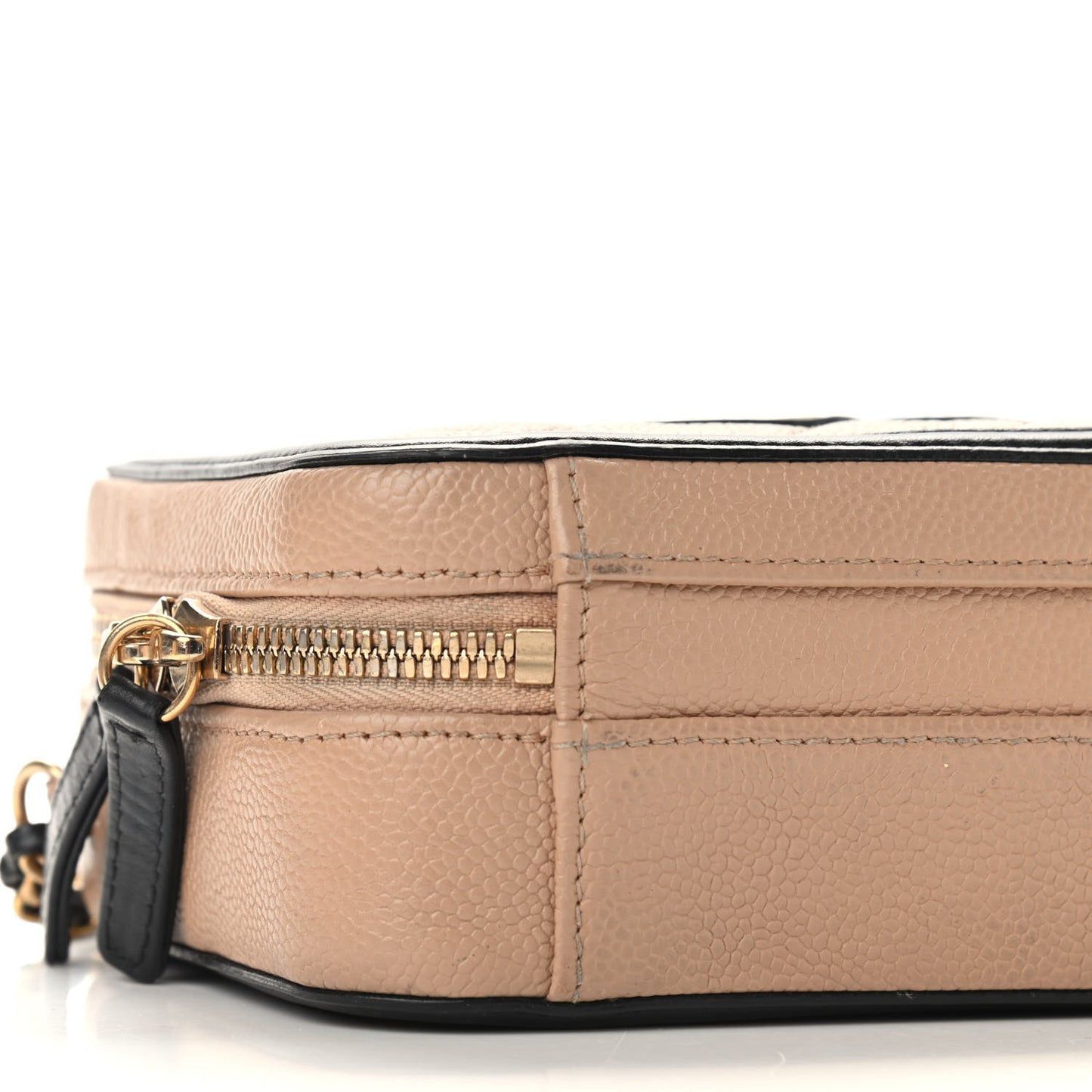 Caviar Quilted Small CC Filigree Vanity Case Beige Black