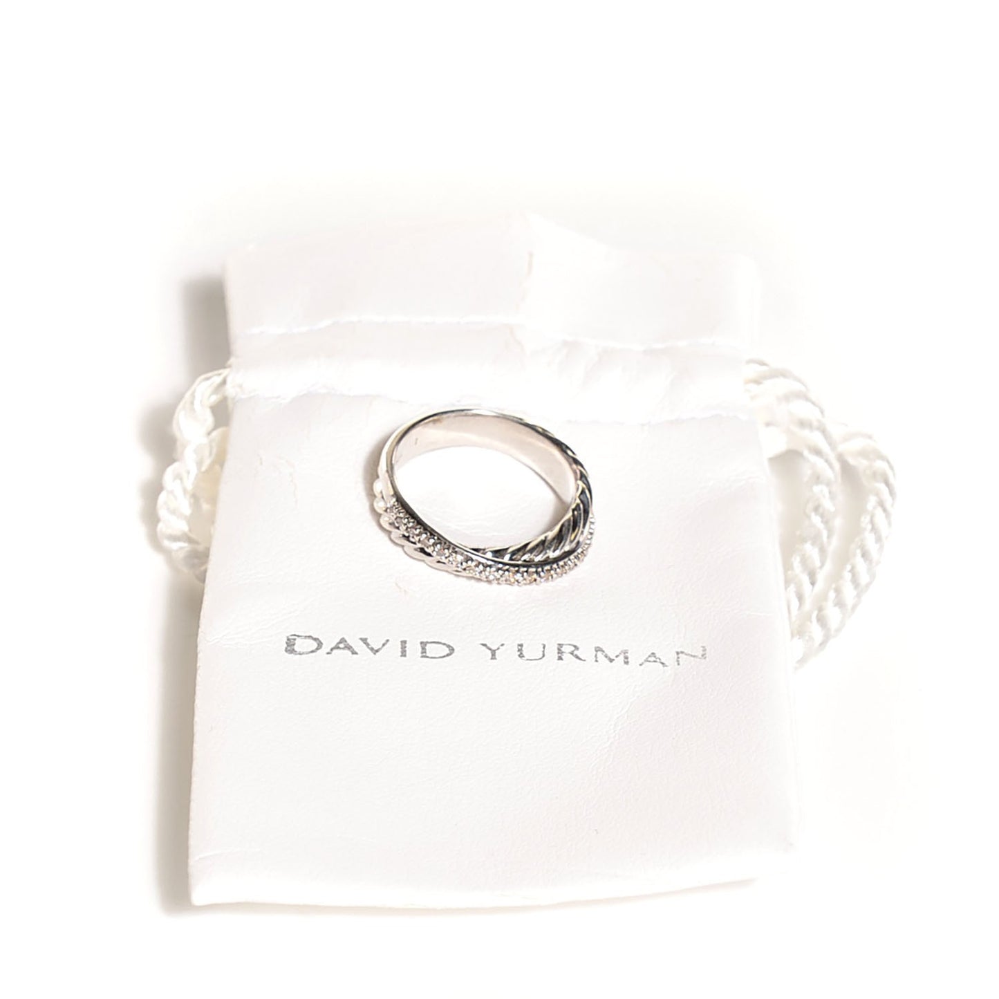 Sterling Silver Pave Diamond 5mm Crossover Ring 7