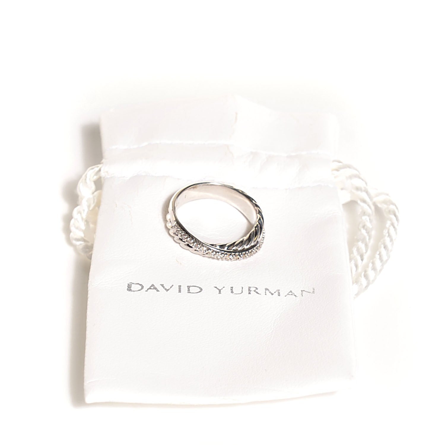 David Yurman Sterling Silver Pave Diamond 5mm Crossover Ring 7 5 of 5