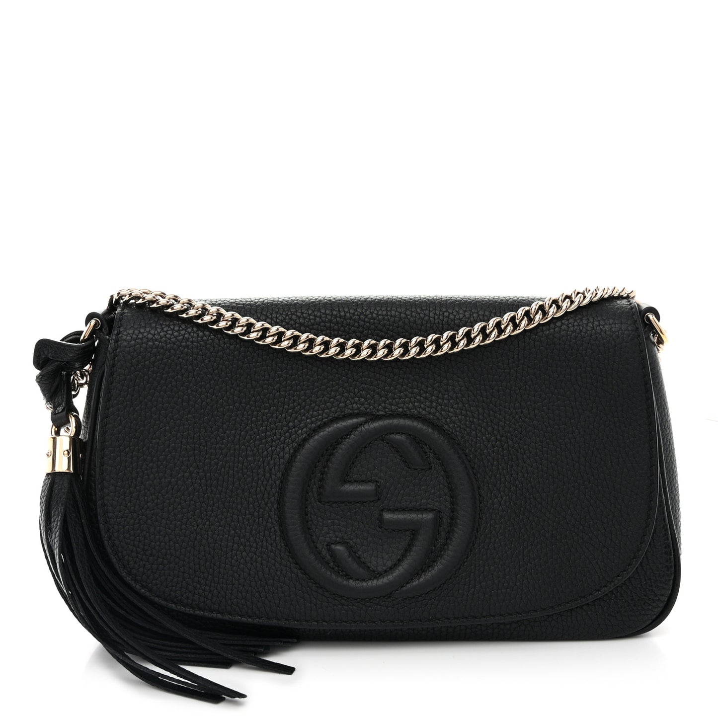 Pebbled Calfskin Medium Soho Flap Crossbody Black