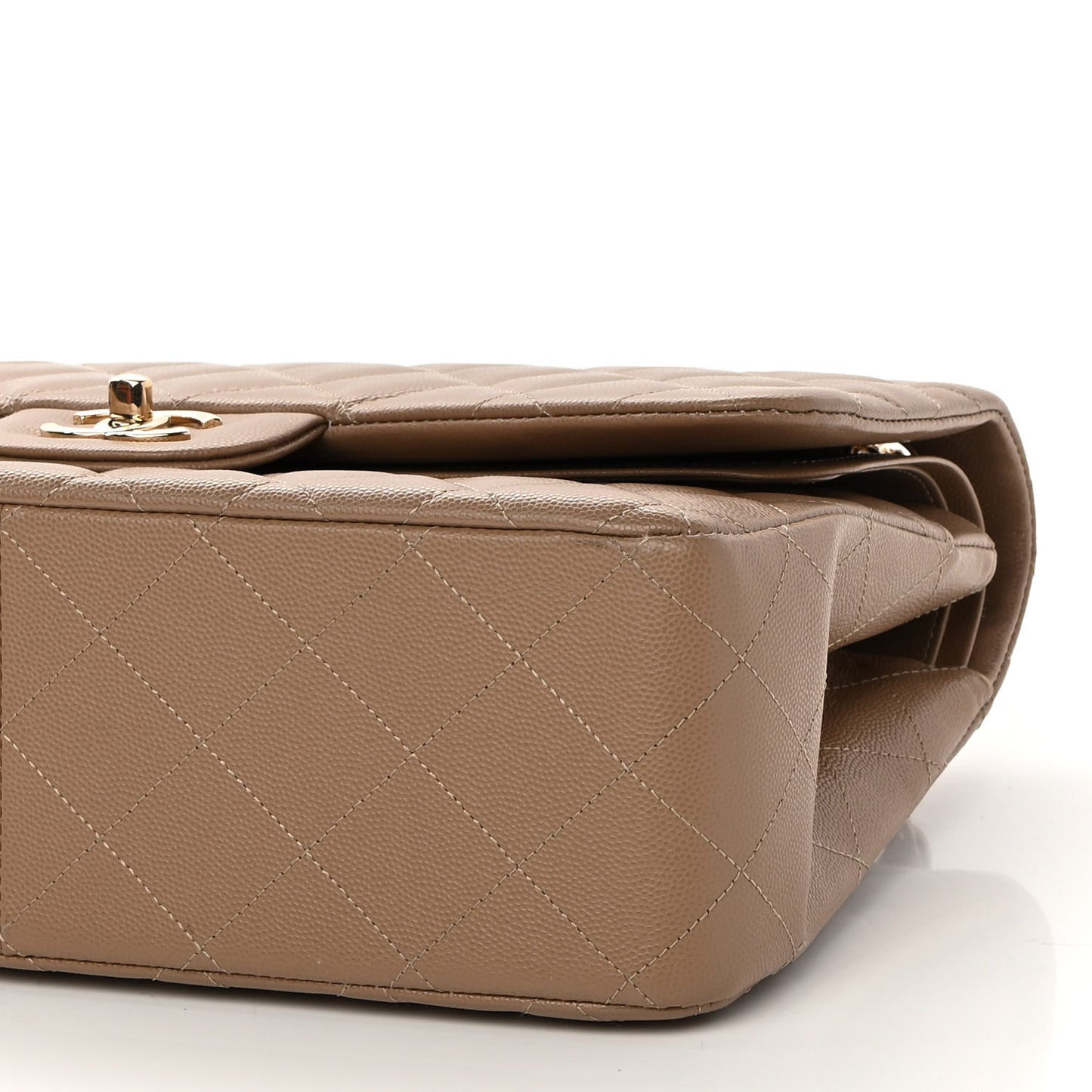 Caviar Quilted Jumbo Double Flap Beige