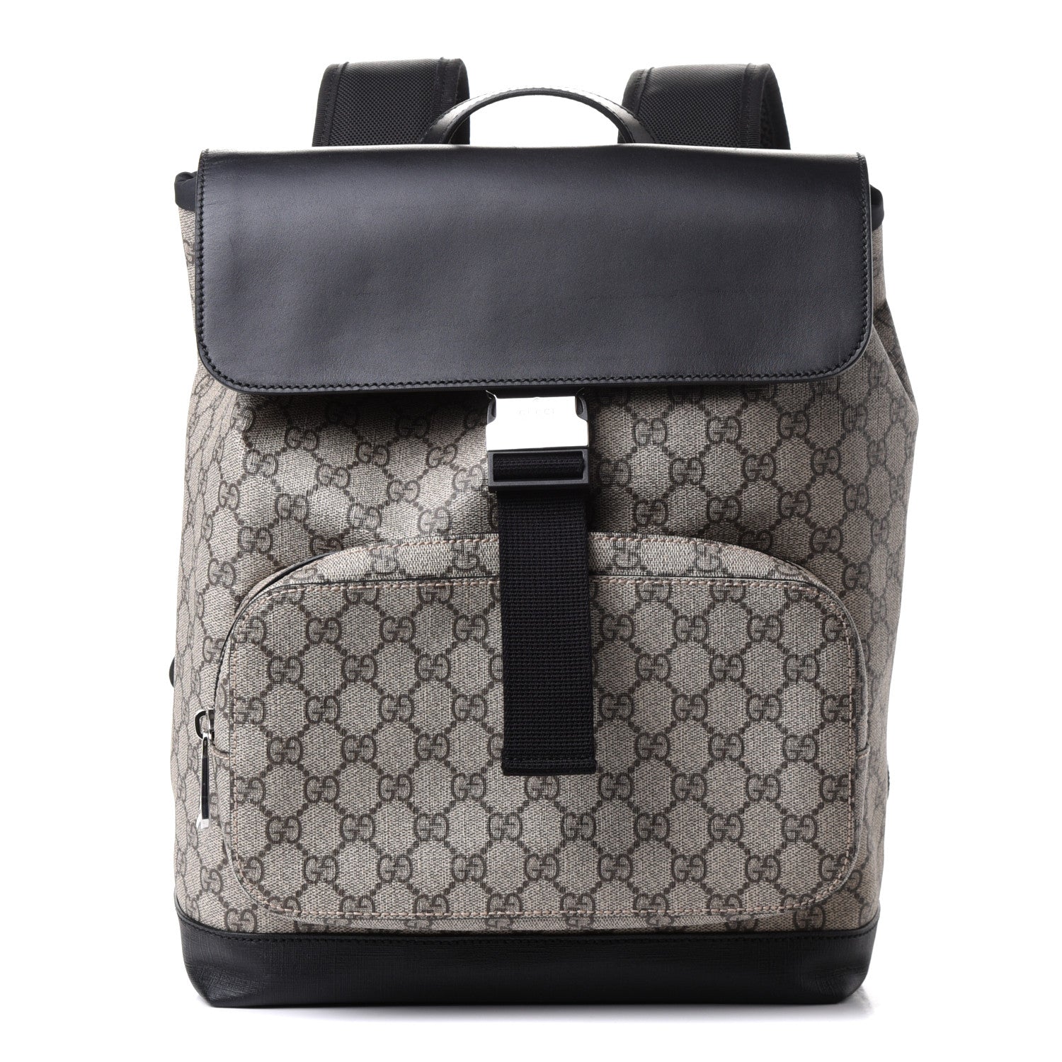 Gucci GG Supreme Monogram Single Buckle Backpack Beige Black 1 of 4