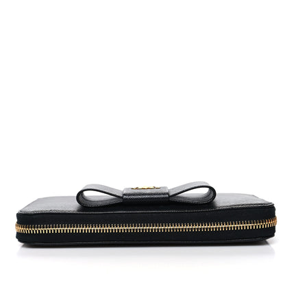 Prada Saffiano Fiocco Bow Zip Around Wallet Black 10 of 10