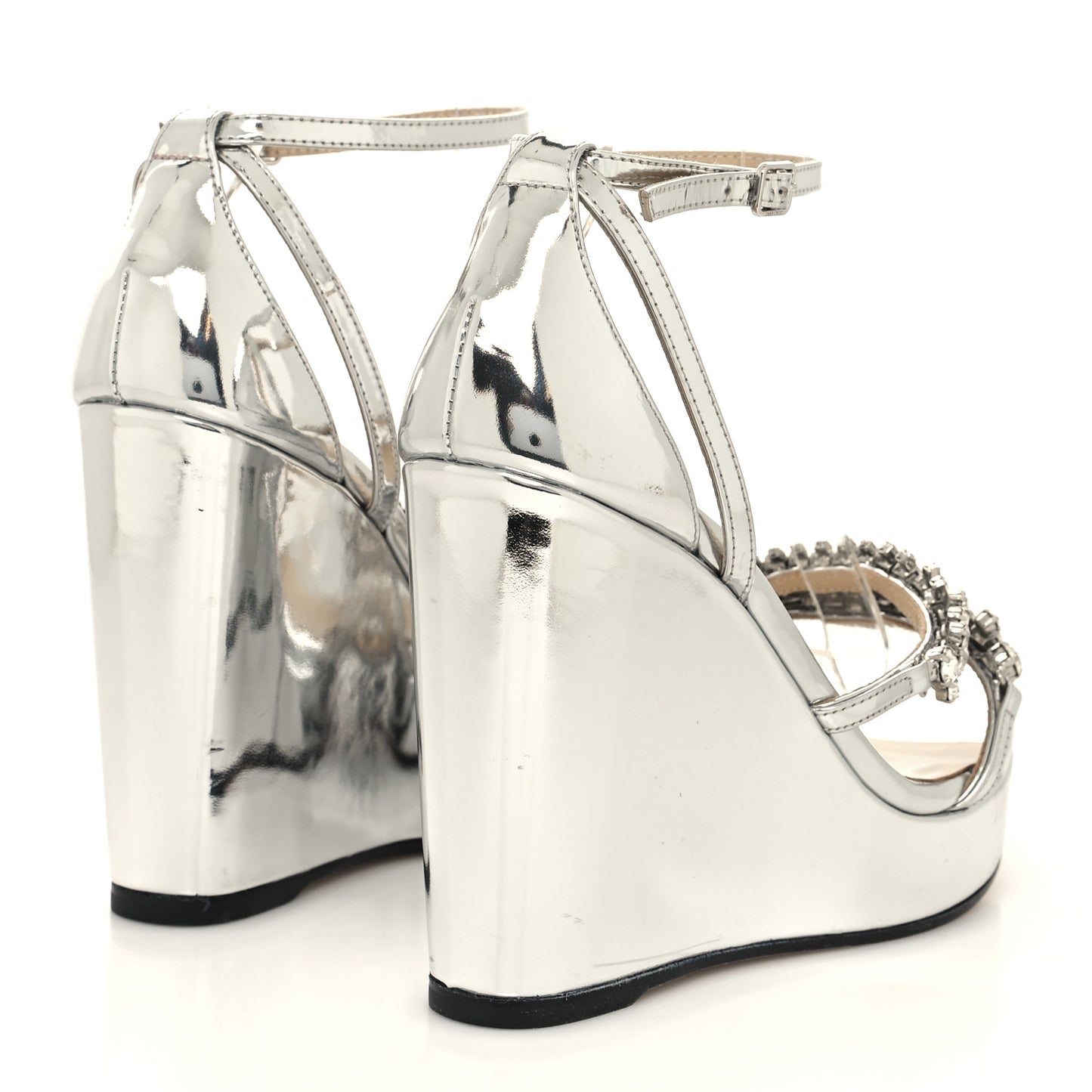 Metallic Calfskin Crystal Embellished Bing 120 Wedge 38.5 Silver