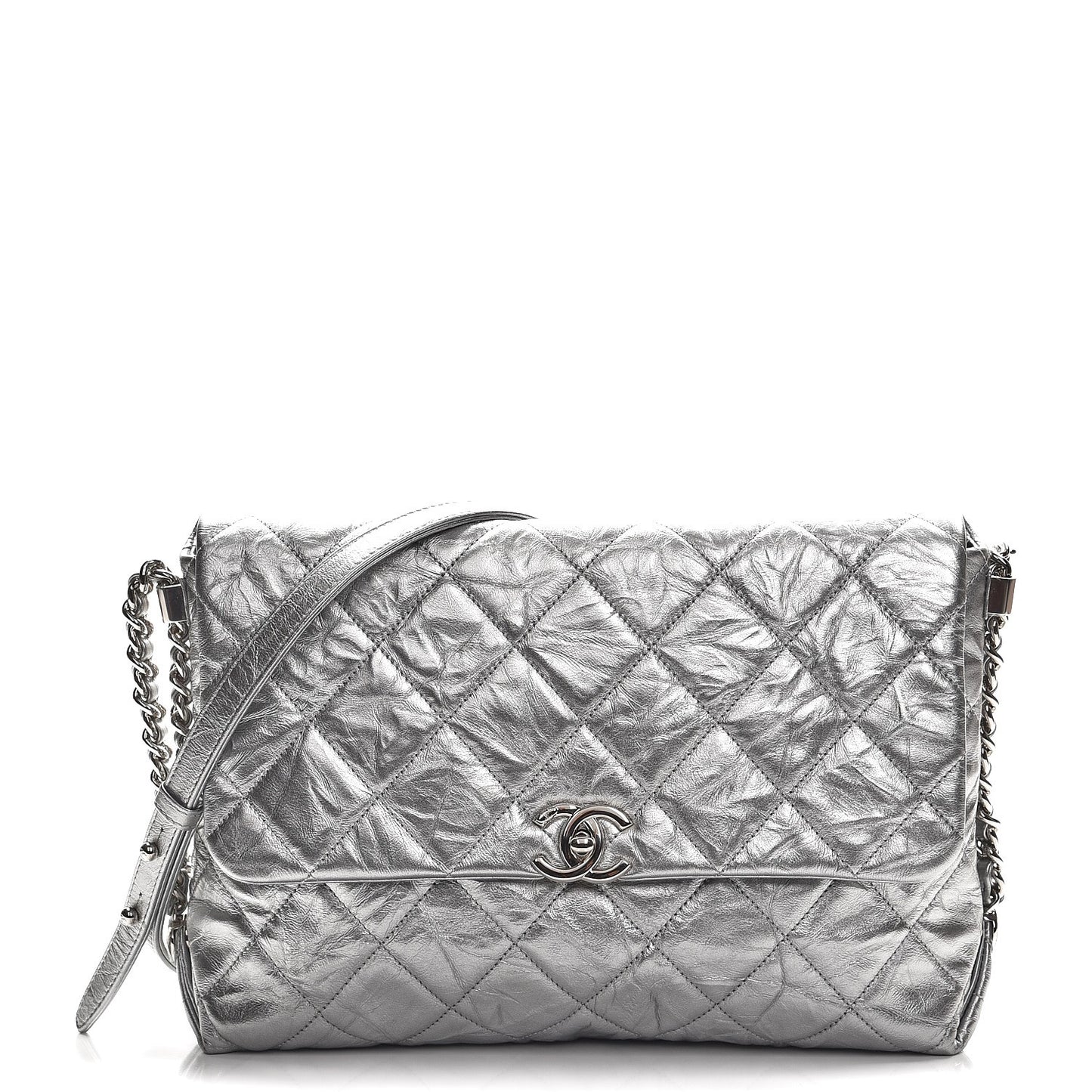 Metallic Crumpled Calfskin Big Bang Flap Bag Silver