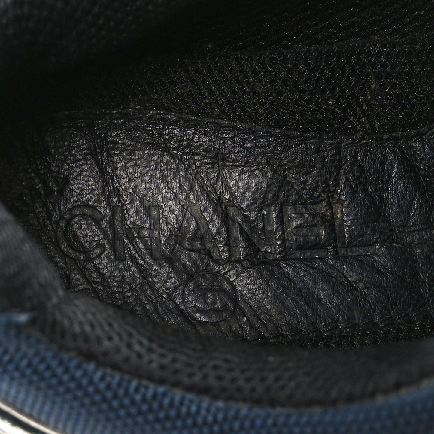 Mesh Suede Calfskin Womens CC Sneakers 36 Dark Blue Black Silver