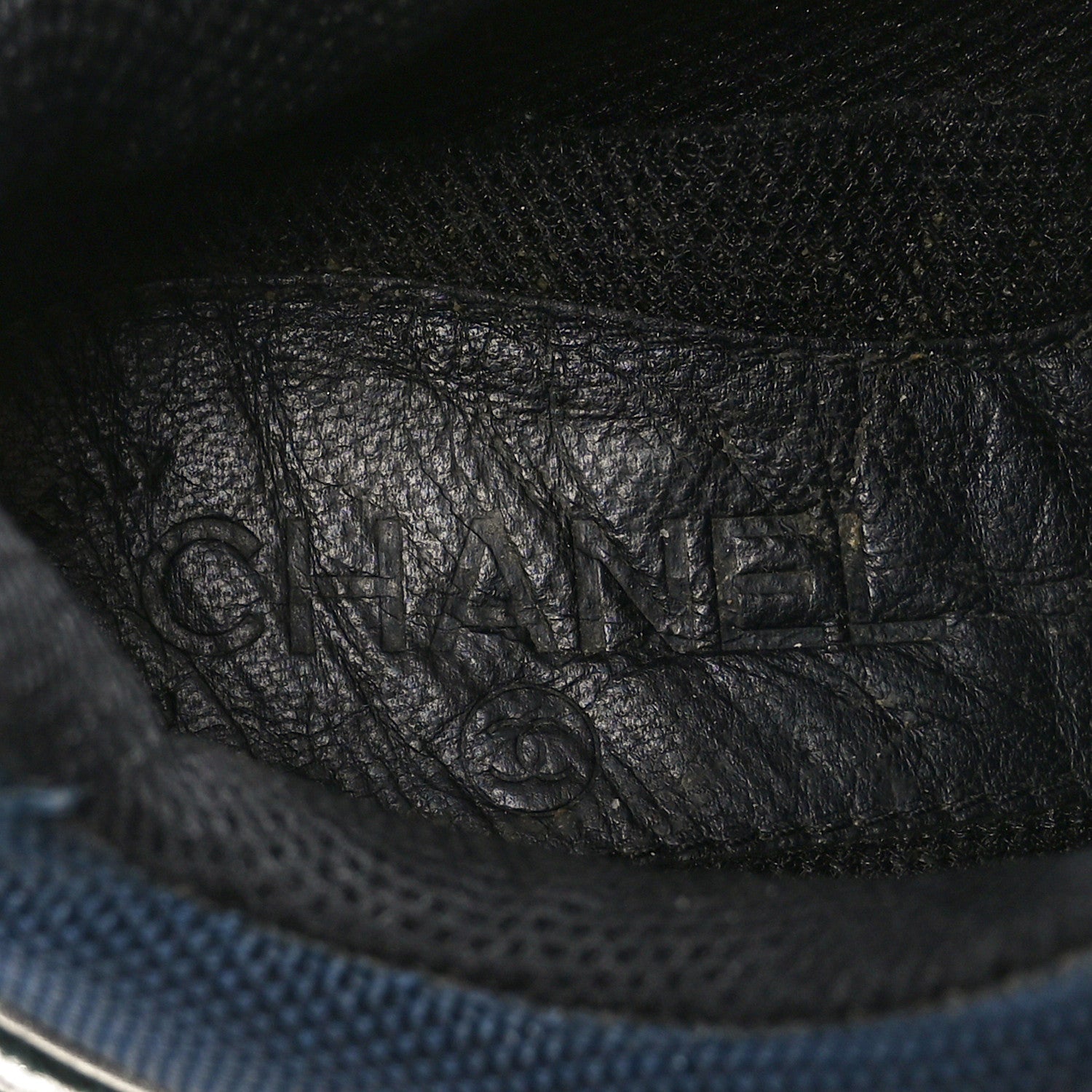 Chanel Mesh Suede Calfskin Womens CC Sneakers 36 Dark Blue Black Silver 7 of 9