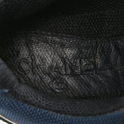 Chanel Mesh Suede Calfskin Womens CC Sneakers 36 Dark Blue Black Silver 7 of 9
