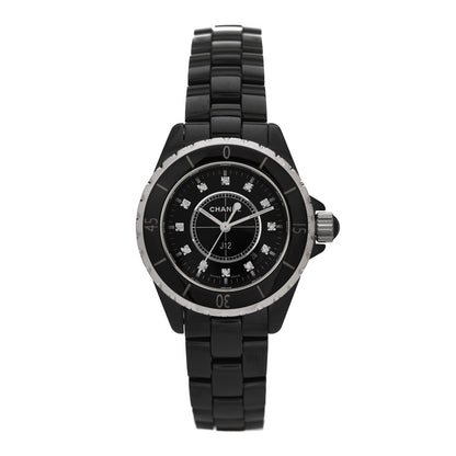 Chanel Stainless Steel Ceramic Diamond 33mm J12 Quartz Watch Black 1 of 5