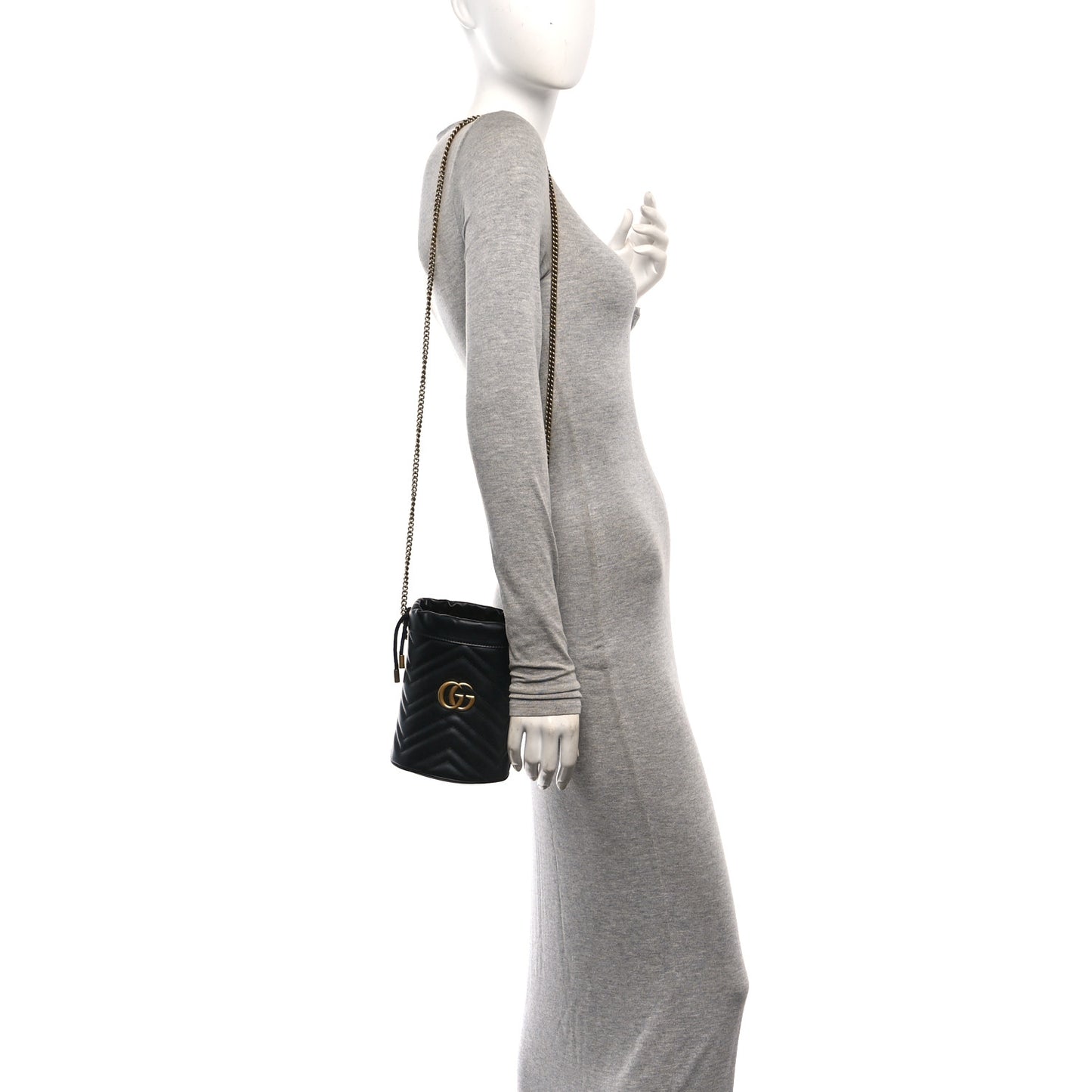 Calfskin Matelasse Mini GG Marmont 2.0 Bucket Bag Black