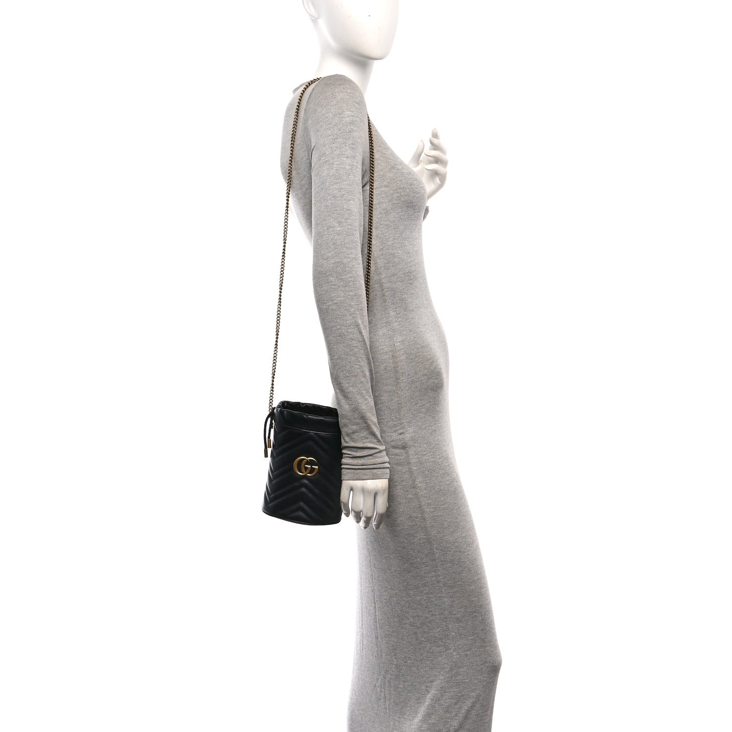 Gucci Calfskin Matelasse Mini GG Marmont 2.0 Bucket Bag Black 2 of 11