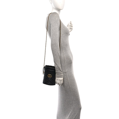 Gucci Calfskin Matelasse Mini GG Marmont 2.0 Bucket Bag Black 2 of 11