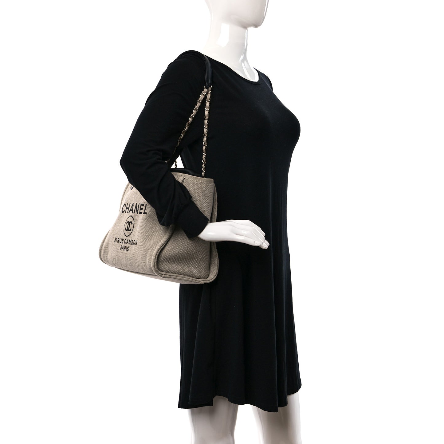Mixed Fibers Small Deauville Tote Beige Black