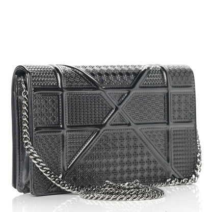 Christian Dior Metallic Patent Micro-Cannage Diorama Wallet on Chain Pouch Onyx Black 3 of 11