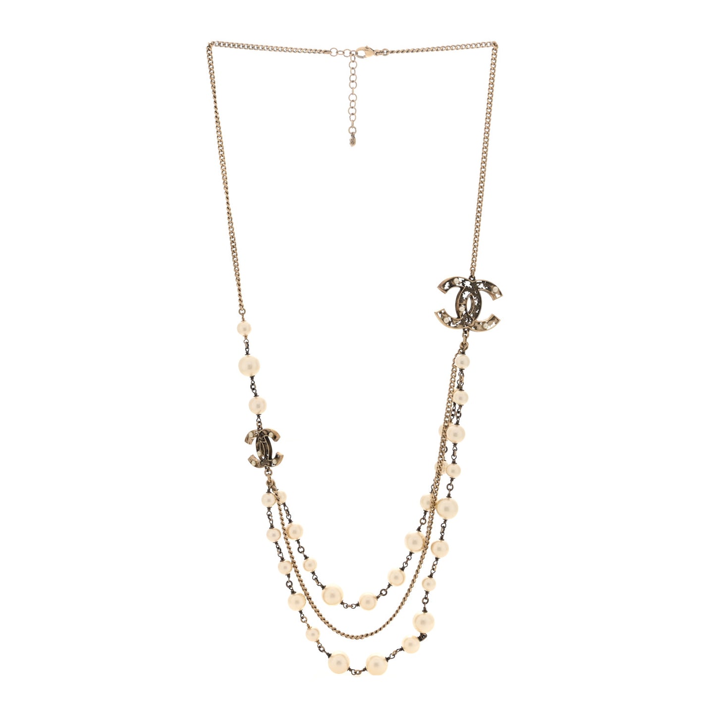 Pearl CC Multi Strand Necklace Gold