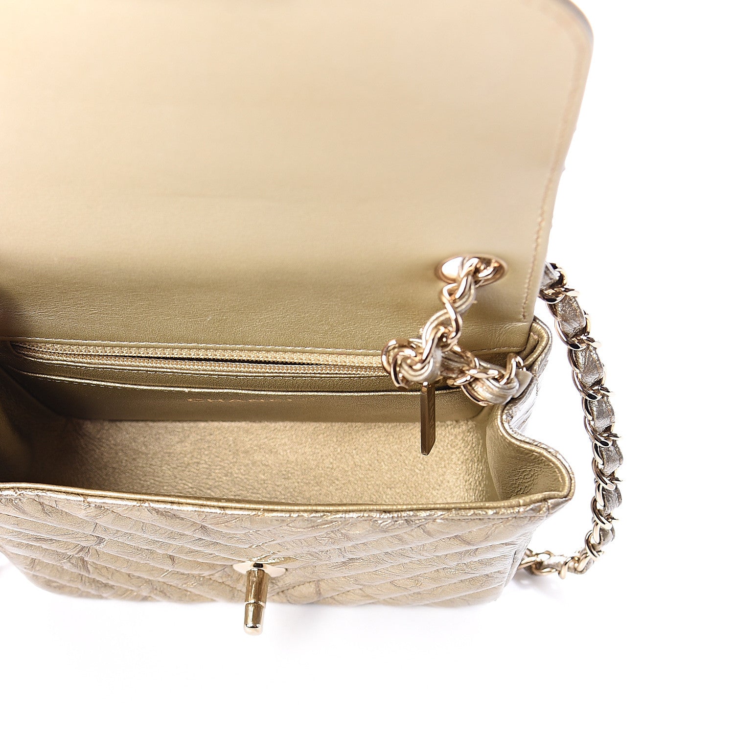 Chanel Patent Metallic Crumpled Calfskin Chevron Quilted Mini Square Flap Gold 4 of 7