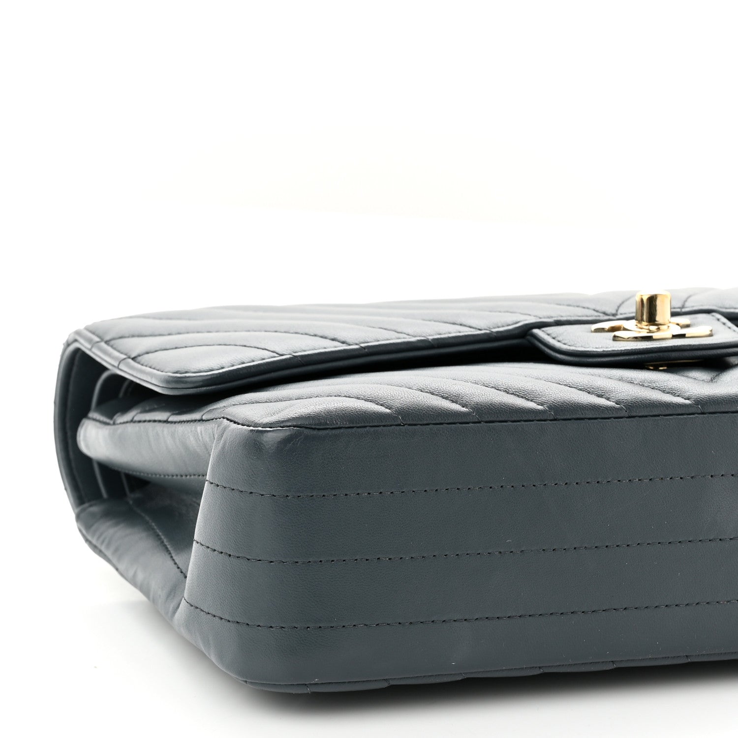 Chanel Lambskin Chevron Quilted Medium Double Flap Dark Grey 8 of 9