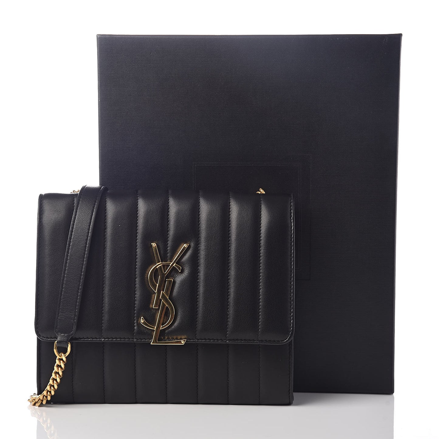 Lambskin Matelasse Monogram Vicky Chain Wallet Black