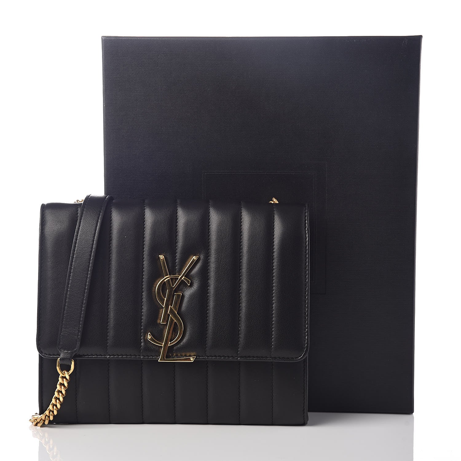 Saint Laurent Lambskin Matelasse Monogram Vicky Chain Wallet Black 9 of 9