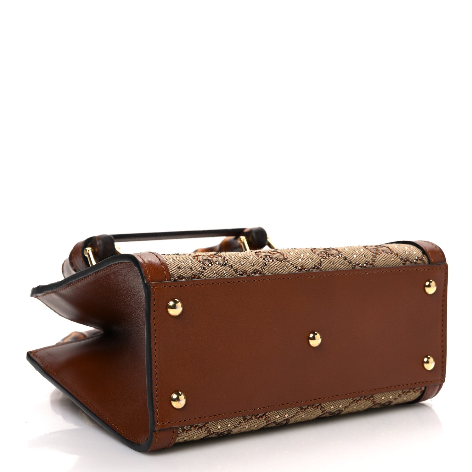 Gucci New Canvas Charisma Calfskin Crystal GG Monogram Mini Diana Tote Bag Camel Ebony 4 of 10