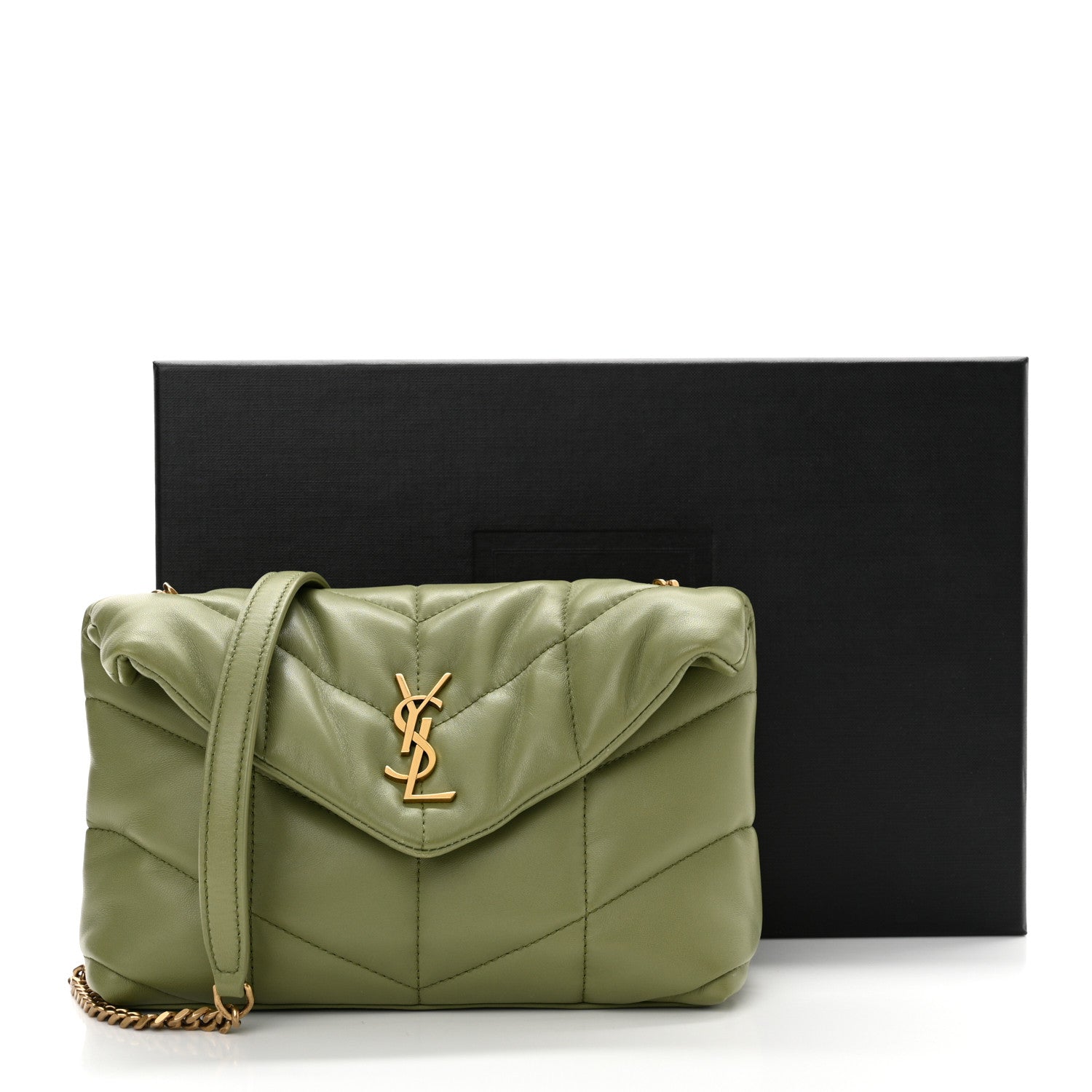 Saint Laurent Lambskin Quilted Toy Loulou Puffer Monogram Chain Satchel Light Pistache 12 of 12