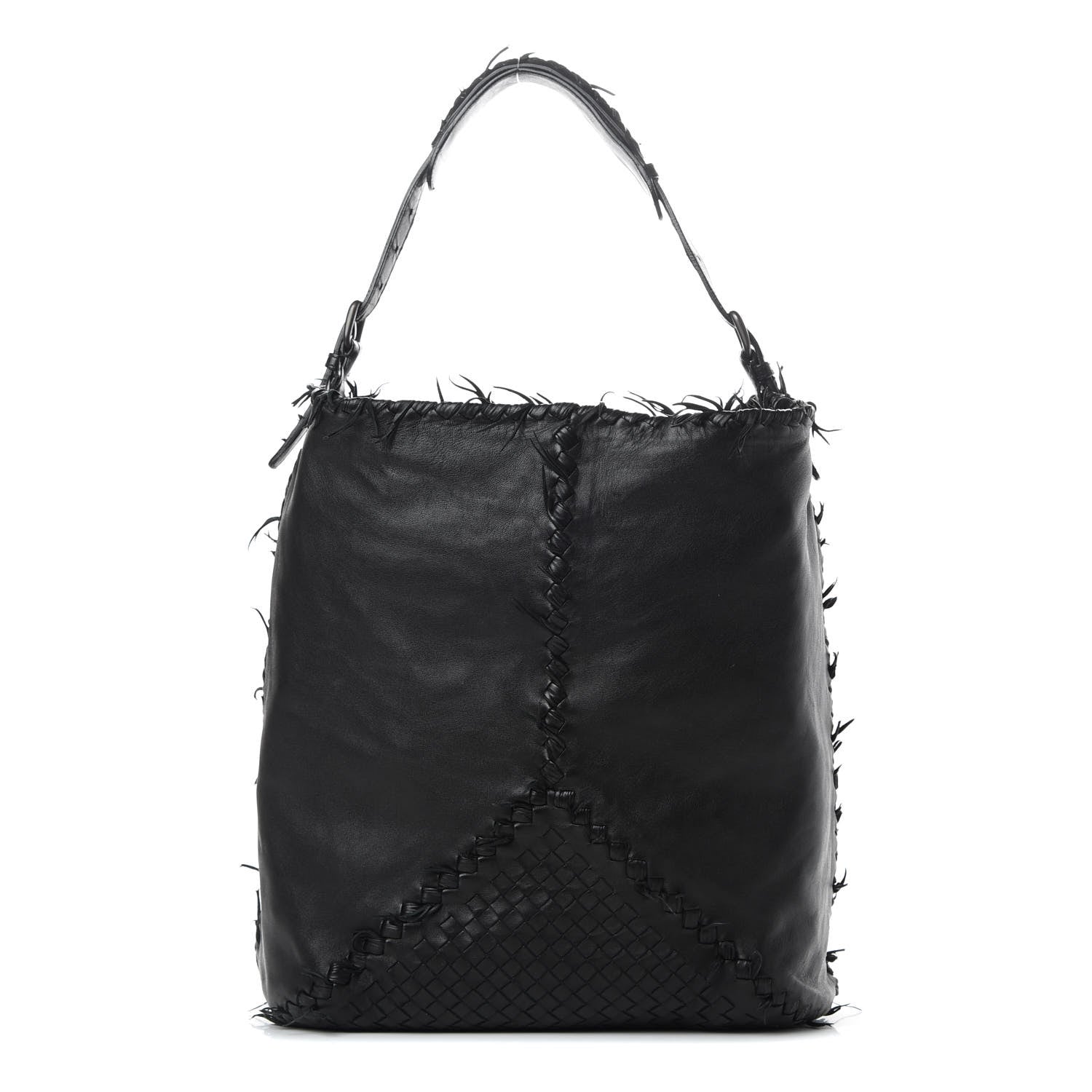 Bottega Veneta Nappa Intrecciato Large Fringe Shoulder Bag Black 1 of 11