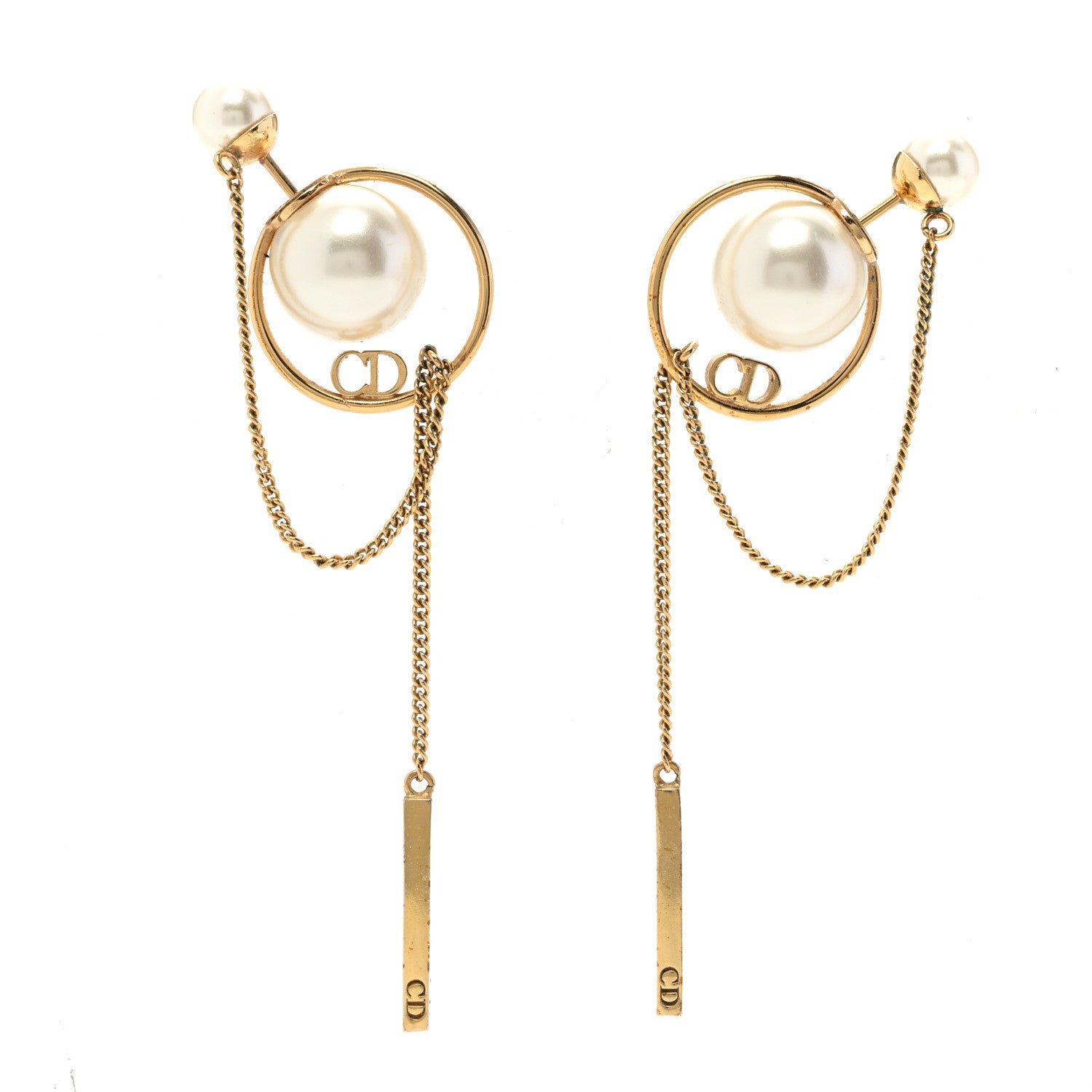 Christian Dior Pearl Tribales Dangle Chain Earrings Gold 1 of 5