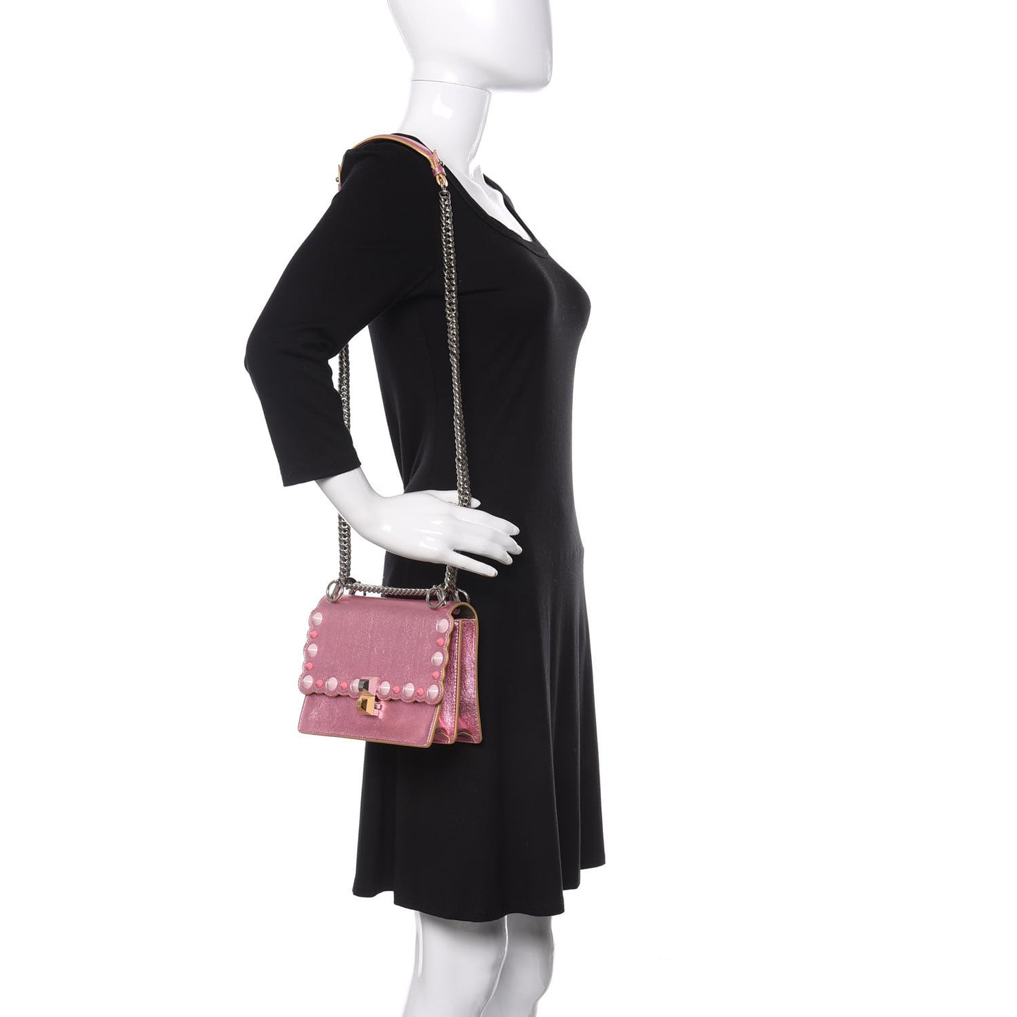 Vitello Catalan Mirror Scalloped Multi Studded Small Kan I Shoulder Bag Fuxia Chiaro